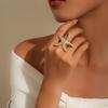 S Metal Pearl Flower Leaves Open Rings For Women Exaggerated Gold Color Starfish Punk Finger Rings Beach Style Jewelry Gifts