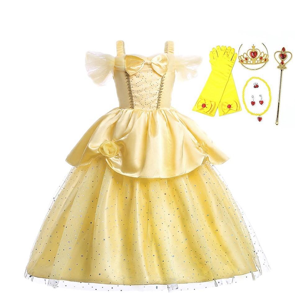 Little Girl Cinderella Dress Rapunzel Belle Halloween Costume Kid Birthday Party Christmas Fancy Evening Dress 2-10 Years