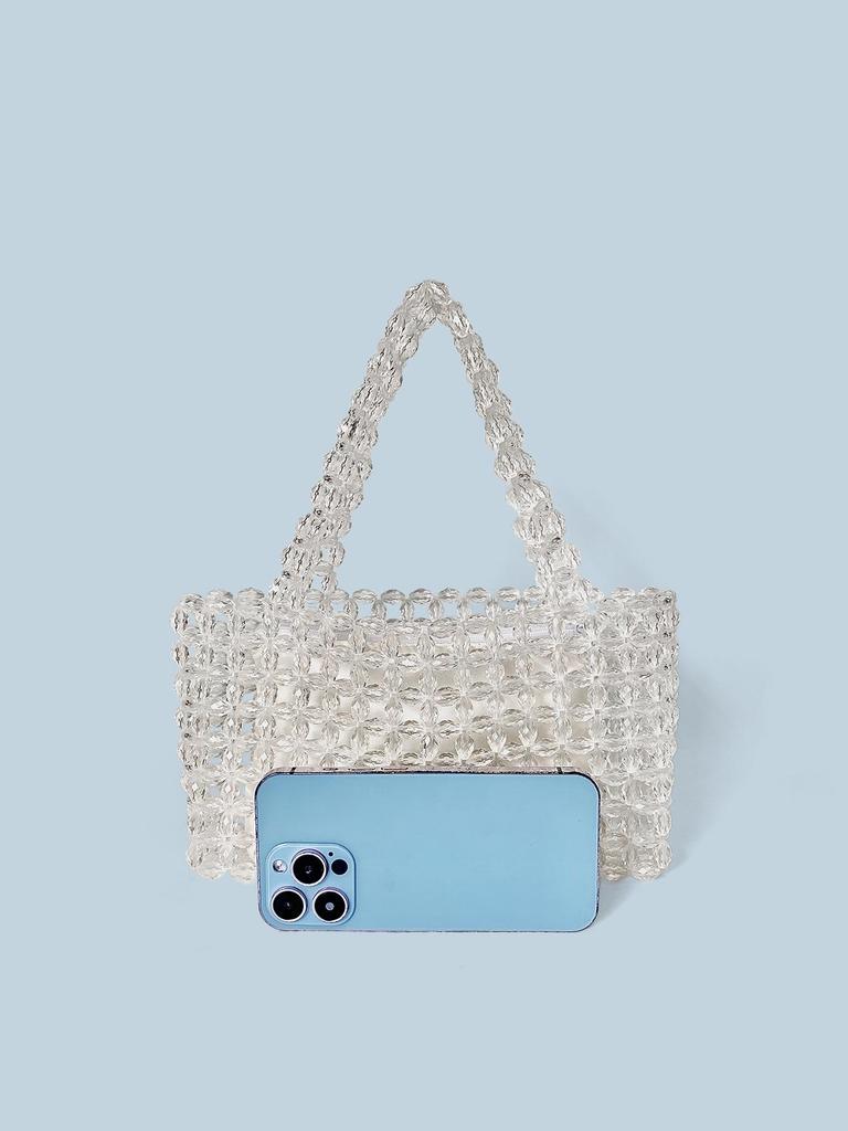Handgefertigte transparente Damen-Tragetasche mit Kristallperlen