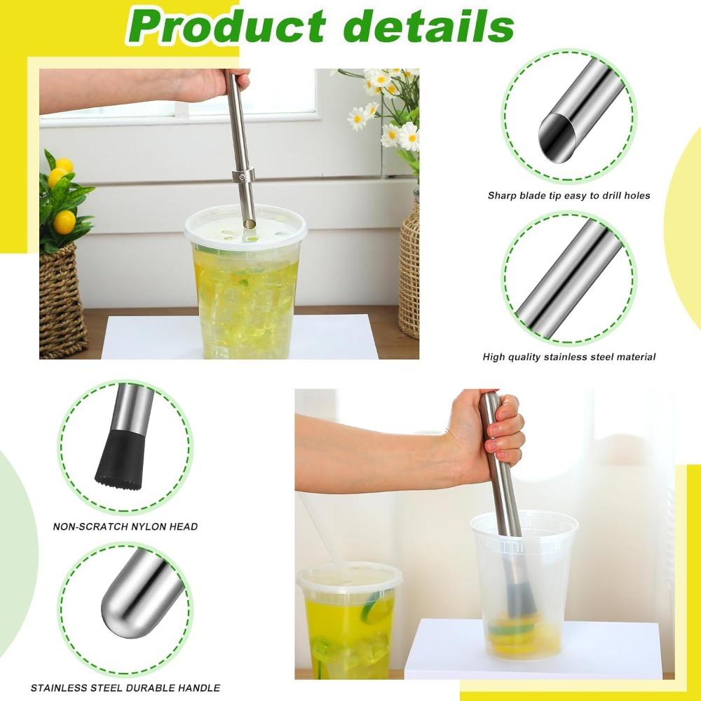 Efficient Straw Puncher Stainless Steel Lemonade Stand Supplies Beverage Mixer  for Plastic Lids