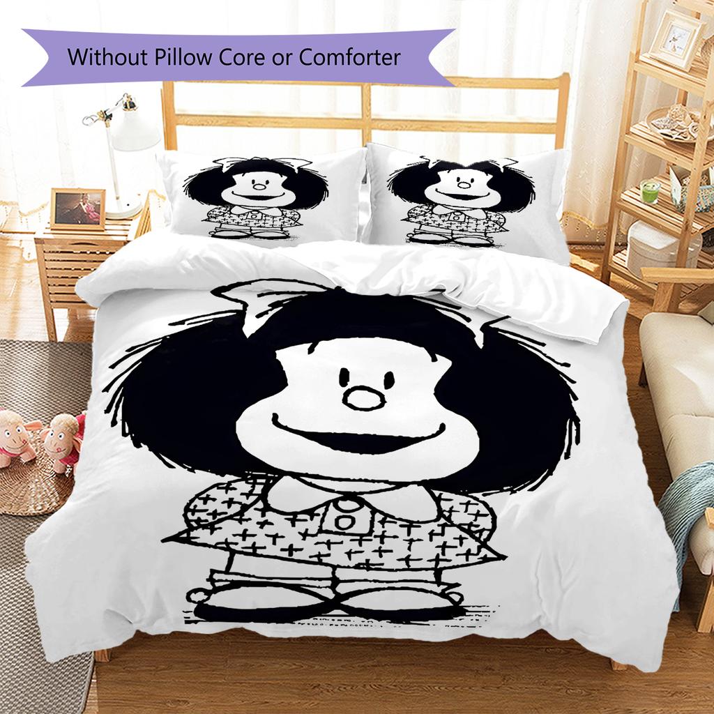 Mafalda Pattern Bedding,Quilt Set Quilt Cover Pillowcase Home Birthday Gift (1 * Duvet Cover + 2 * Pillowcase, Without Core)