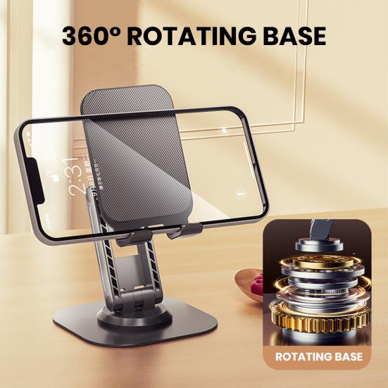 Aluminum Alloy Phone Rotatable Non-slip Foldable Holder 360° Heavy Duty Desktop Tablet Mobile