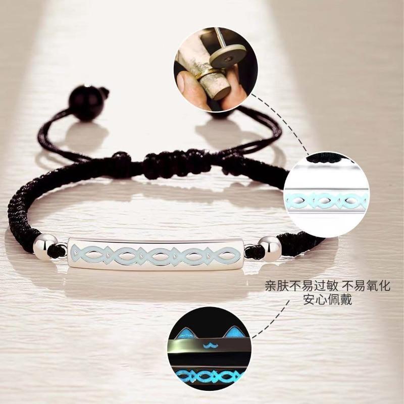 Glow In The Dark Cat Fish Couple Hand Rope Bracelet Ring Jewelry Gift Set