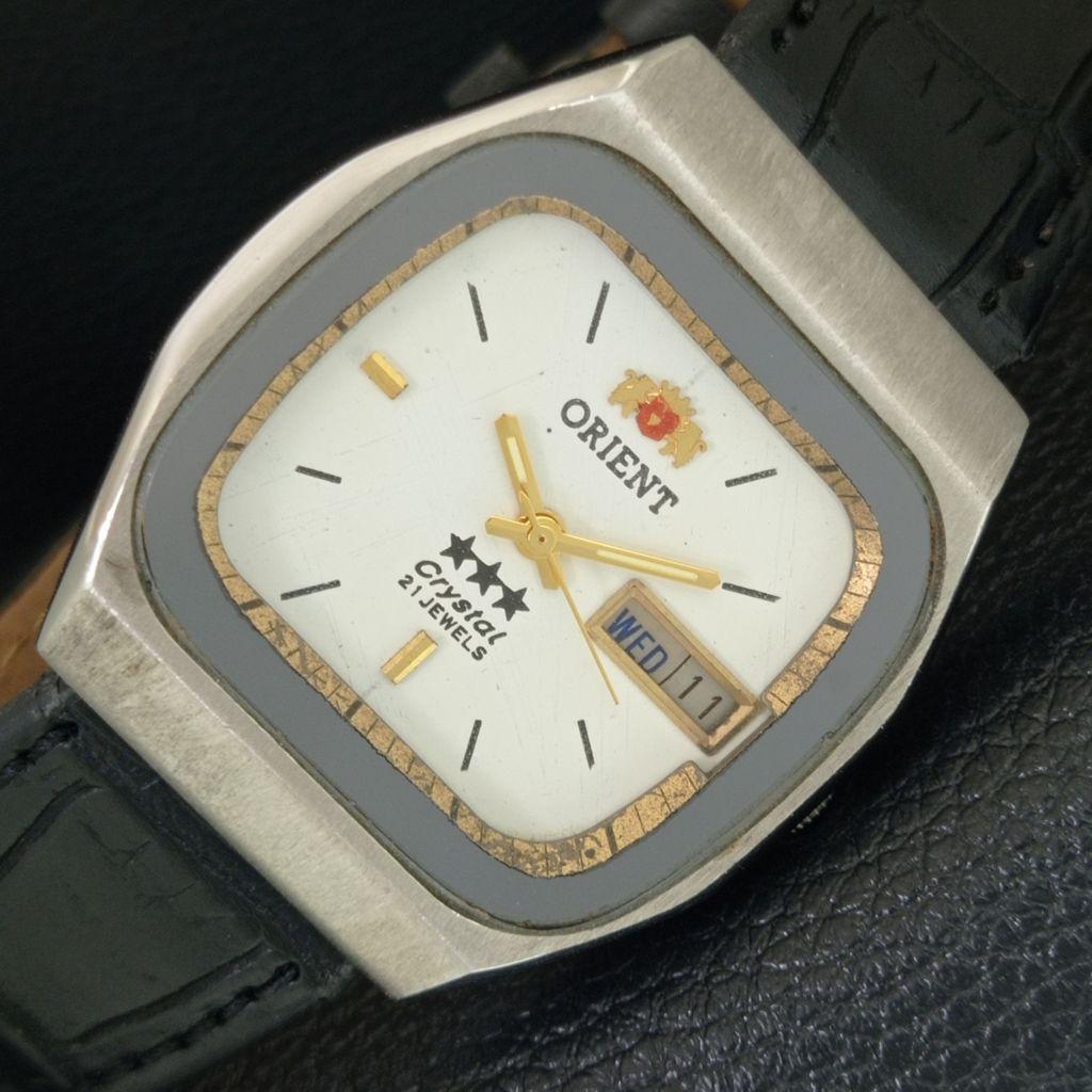 JAPAN VINTAGE ORIENT CRYSTAL AUTOMATIC 46941 MENS WHITE DIAL WATCH a704868-1