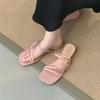 Fashion Elegant Bow Design Brand Slippers Women Fashion Square Toe Narrow Band Slide Sandals Sexy Open Toe Beach Sandals Sandalias Mujer