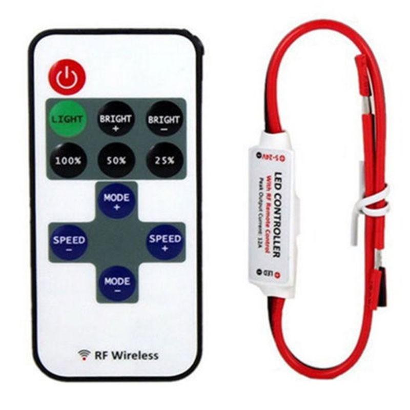 Mini 12V RF trådløs fjernkontrollbryterkontroller Inline Dimmer for LED Strip Light