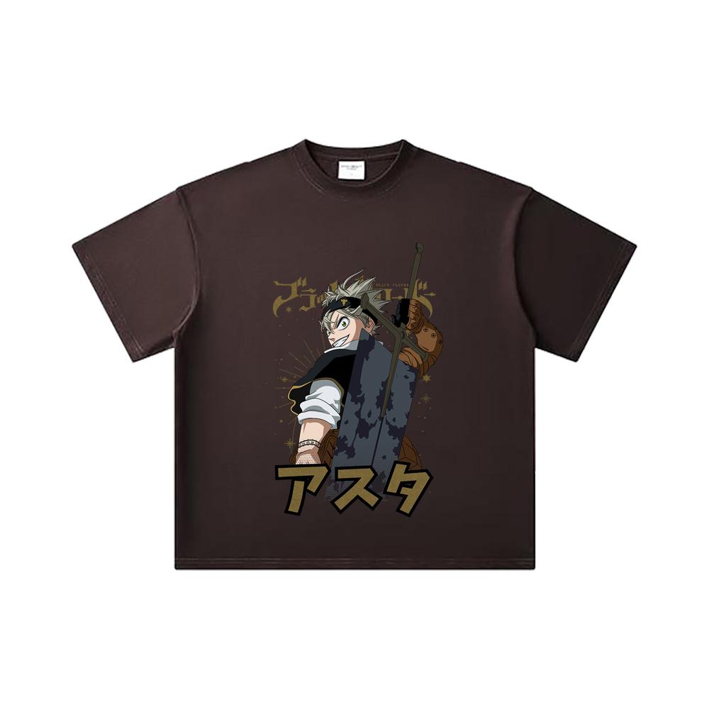 260 GSM Double Yarn 32 Count 100% Cotton Black Clover V2 Asta Print Unisex Heavy Cotton T Shirt