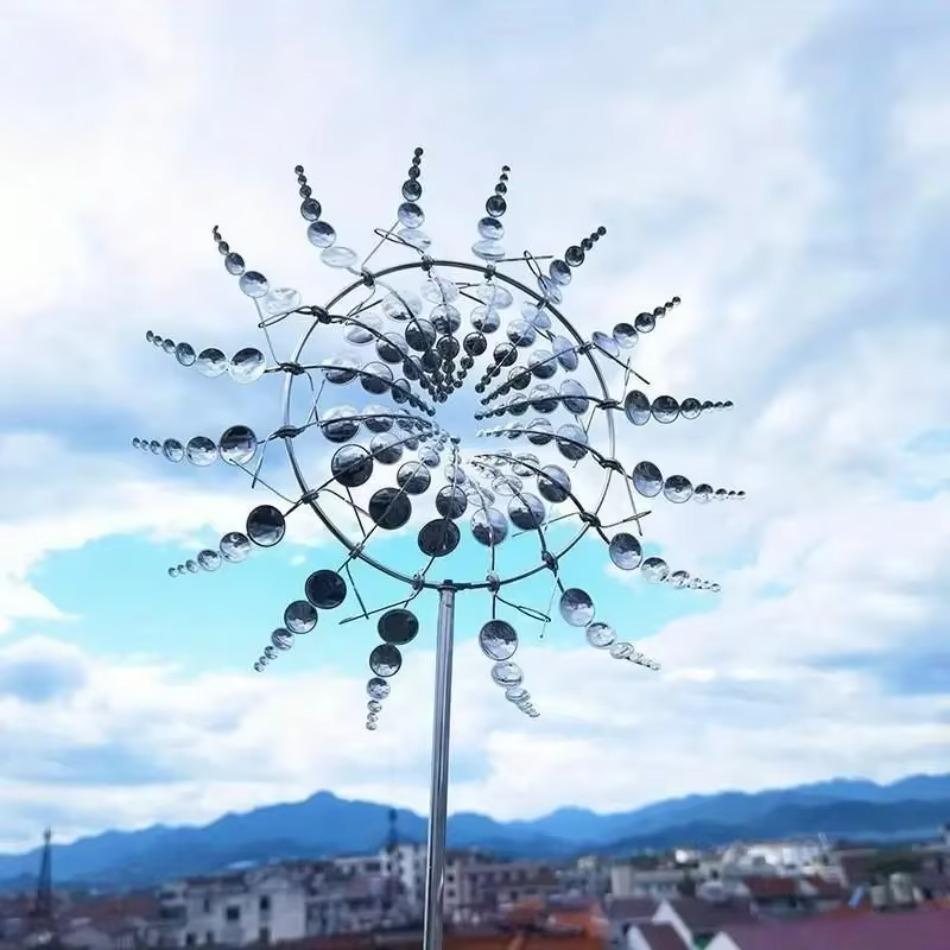 1 Pcs New 3D Outdoor Garden Ornaments Mini Windmill Wind Energy Kinetic Art Pinwheel Magical Unique Magic Metal Windmill