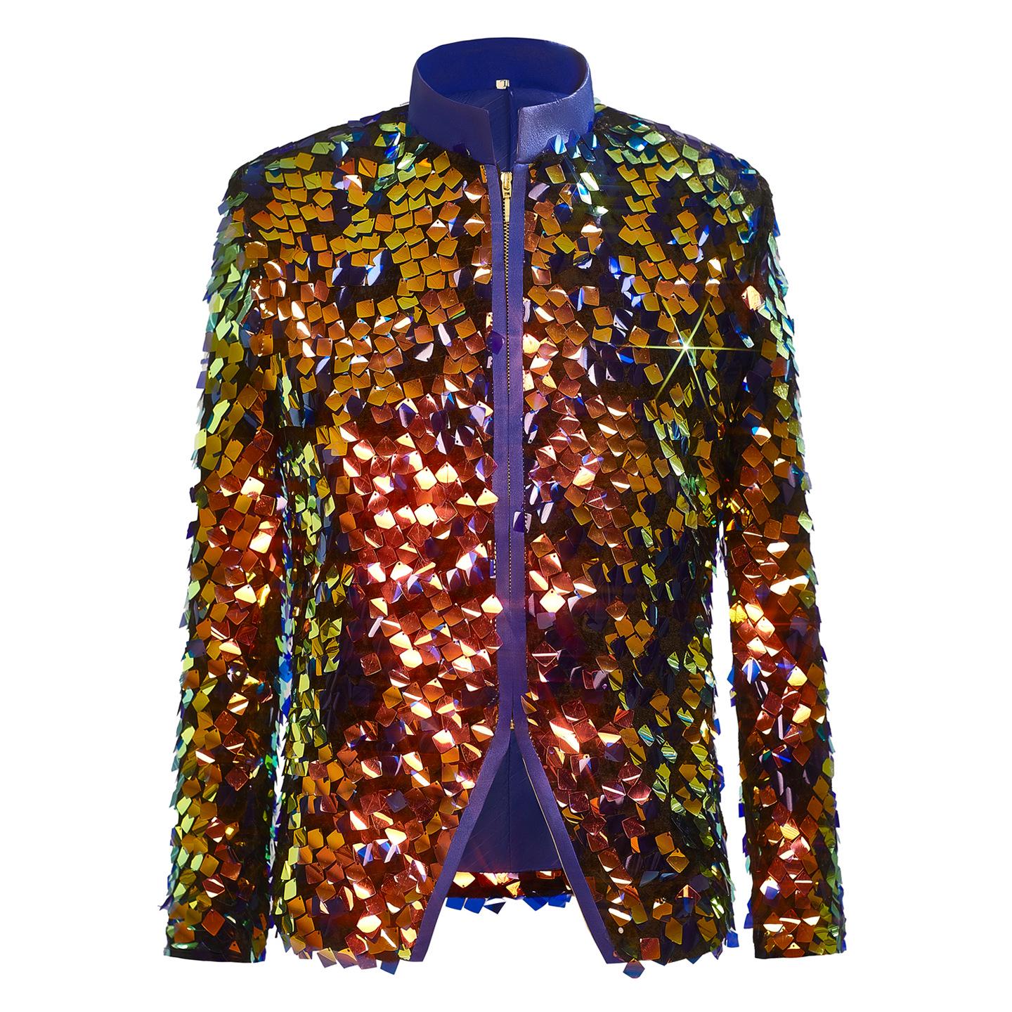 

Boys Shiny Sequin Stage Performance Jacket with Zipper - Colorful and Stylish XL