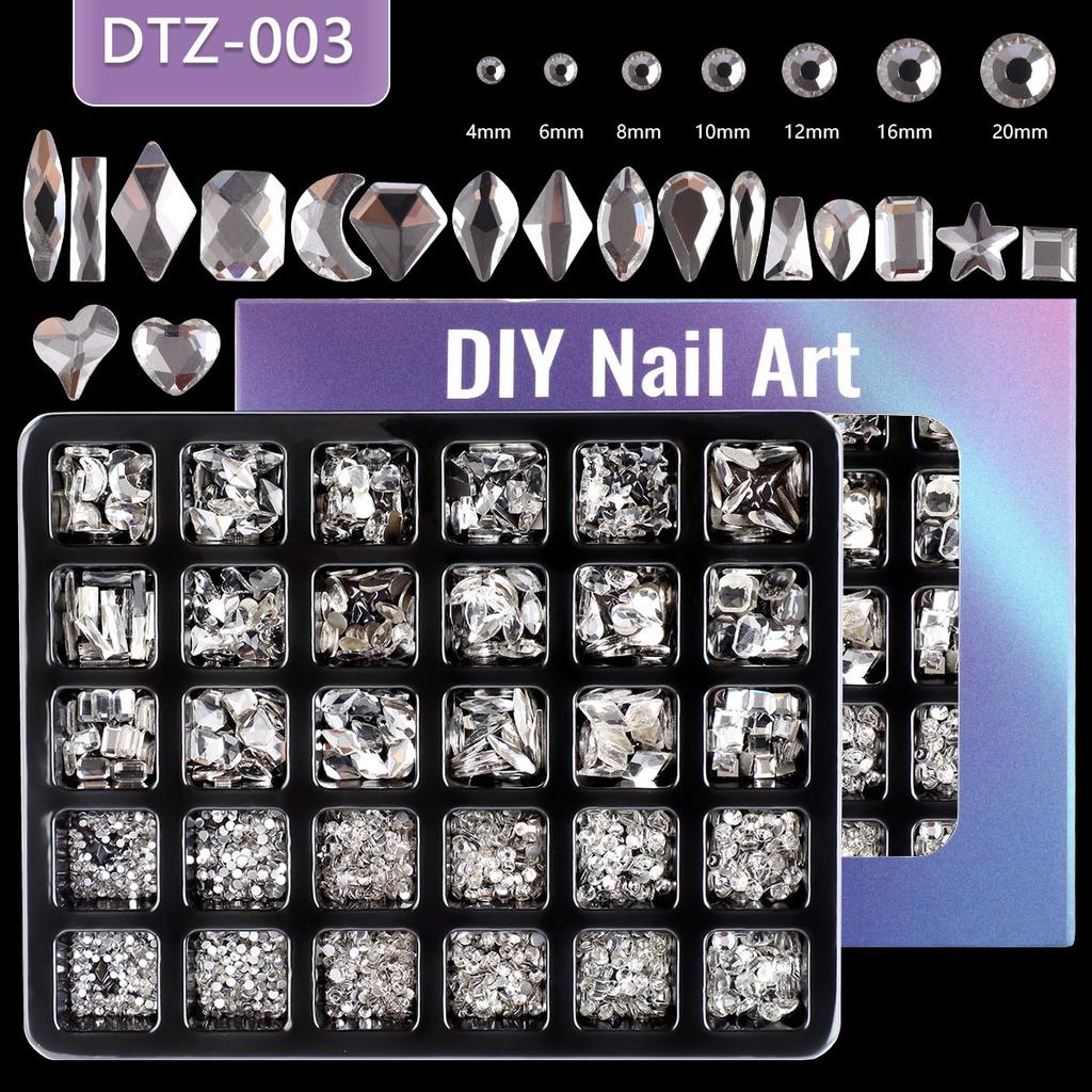 Nail Art 30 Grid Boxed Nail Art Flat Bottom Special-Shaped Diamond Transparent Ab Big Red Nail Rhinestone Nail Art Jewelry