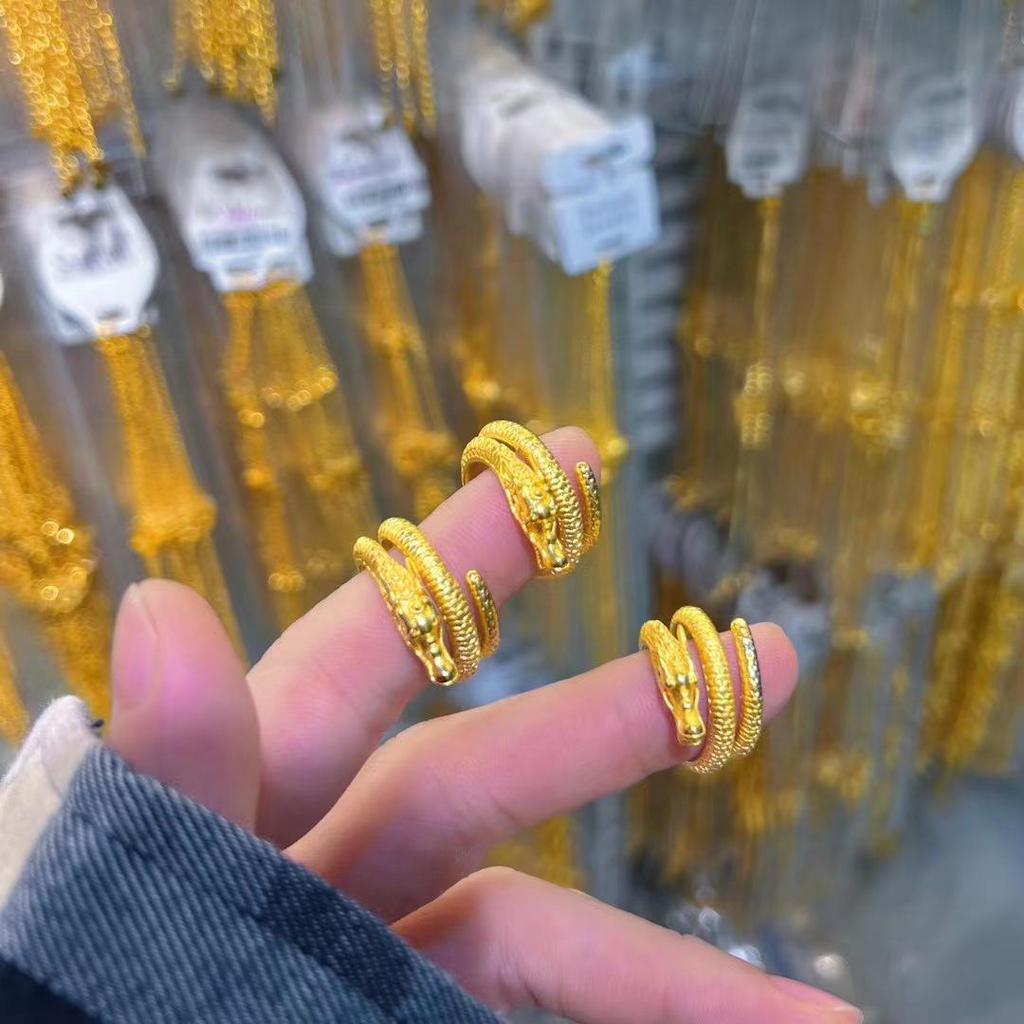 Vietnamese Zodiac Dragon Sand Gold Ring - Adjustable Panlong Design