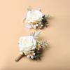 Europäisches Weißes Rosen-Anstecker & Handgelenk-Gesteck Set, Künstliche Seidenblume für Bräutigam Braut Brautjungfer, Outdoor-Hochzeitsfeier Dekoration