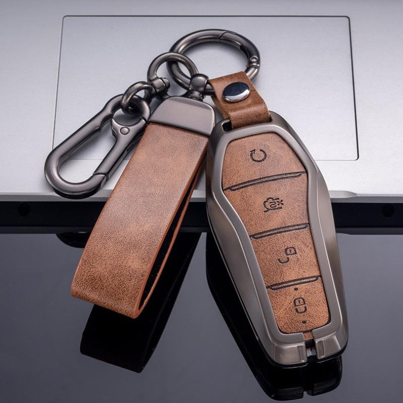 Capa para chaveiro BYD Song Plus Atto 3 Han EV Tang DM Qin Seal Dolphin Couro Metal Controle Remoto Fob Porta-chaves Acessórios para carro