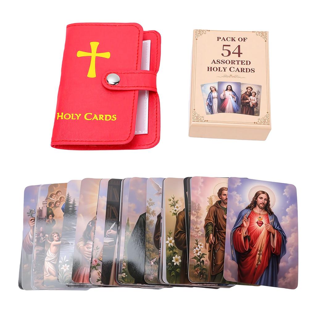 54 Pray Cards with PU Leather Pouch Dust Proof Lightweight Religious Keepsake Cards with Holder