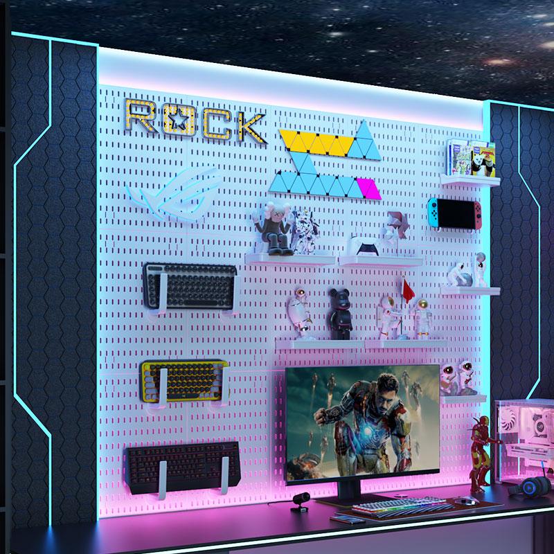 Nonperforated Bathroom and Kitchen Storage Rack,hook Hole Plate Accessories,wall Mounted Esports Storage Rack for Game Storage