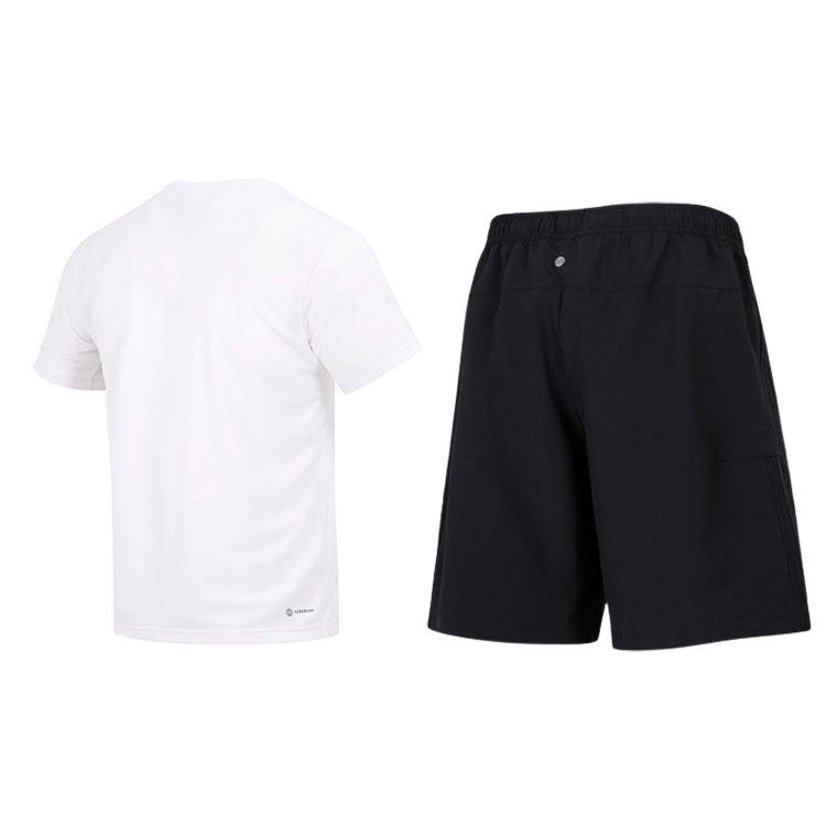 Adidas Logo Round Neck Pullover Short Sleeve Solid Color Elastic Waist Mid Rise Shorts Casual Sports Set Men sets HR8728+HE7405