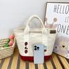 Splicing contrasting color portable canvas bag, handbag for work, cute meal bag, cartoon casual handbag.