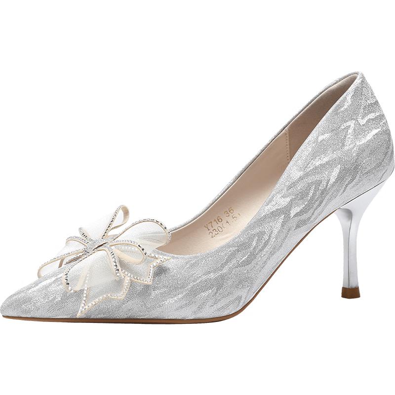 Women s Pointed Toe Stiletto Bowknot High Heels 36