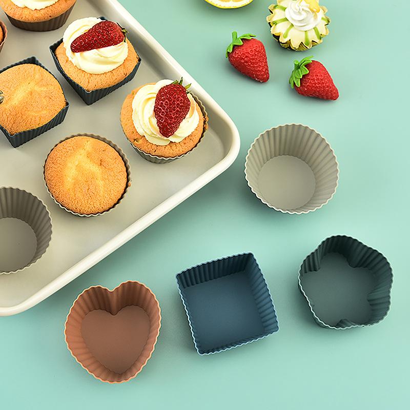 8Pcs Multi-Shape Silicone Cupcake Liners Baking Cups Non-Stick Reusable Diy Cake Pudding Muffin Liners Pastry Cake Baking Mold