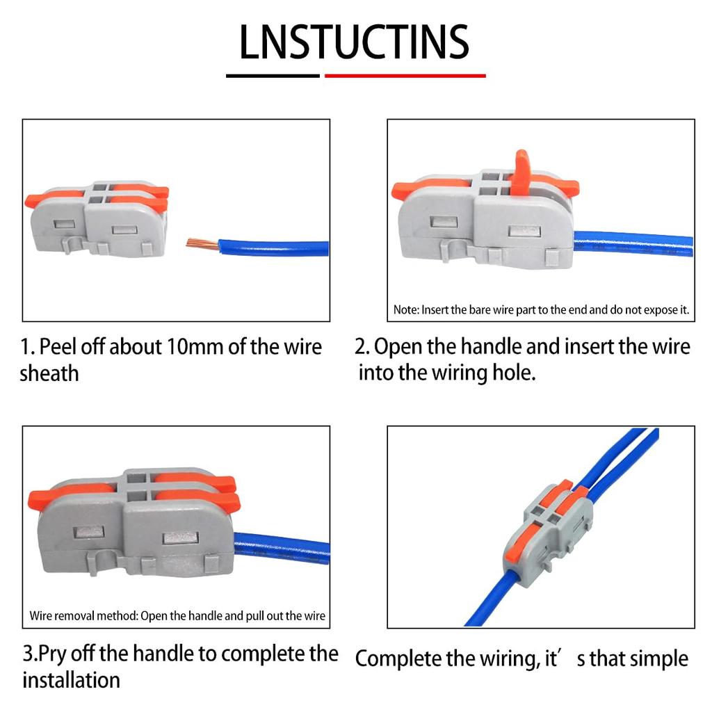 Push-in Connector, 1-in-2-out Compact Splice Connector with Fixing Screw, CESFONJER Electrical Wiring Connector, 20pcs One-Touch Connector, Terminal