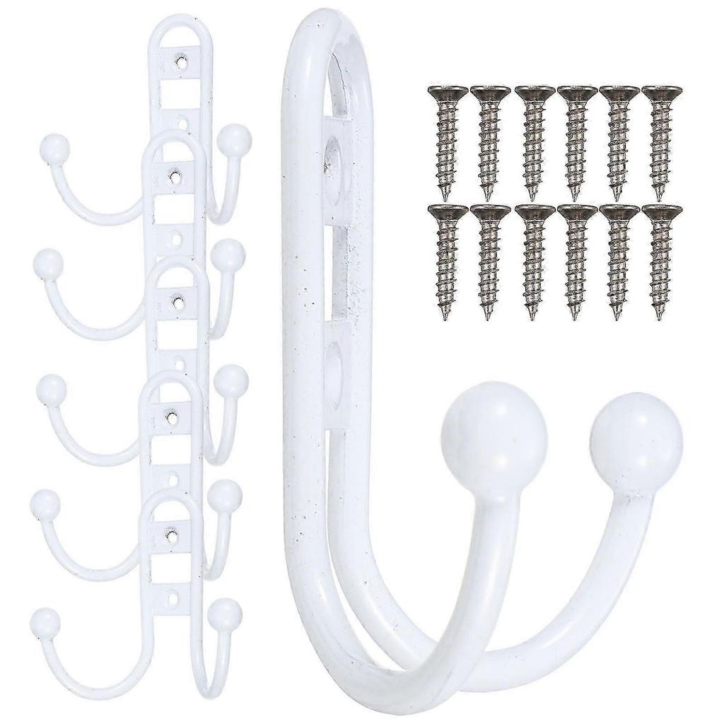 Bathroom Wall Hooks Iron Vintage Hooks for Clothes Hanging 6Pcs White Less