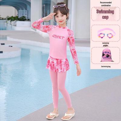 Girls' 2025 Long Sleeve Two-Piece Swimsuit for Sun Protection – Ideal for Middle and Big Kids, Perfect for Hot Springs and Swimming.