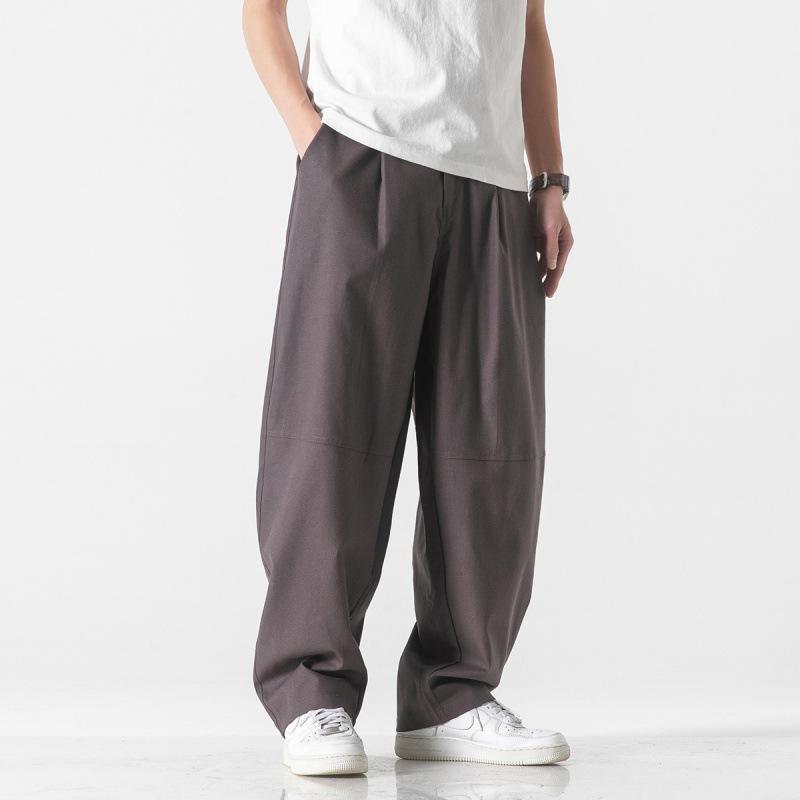Men's spring and summer new Chinese style cotton and linen straight casual pants solid color Harlan linen wide-leg pants tide