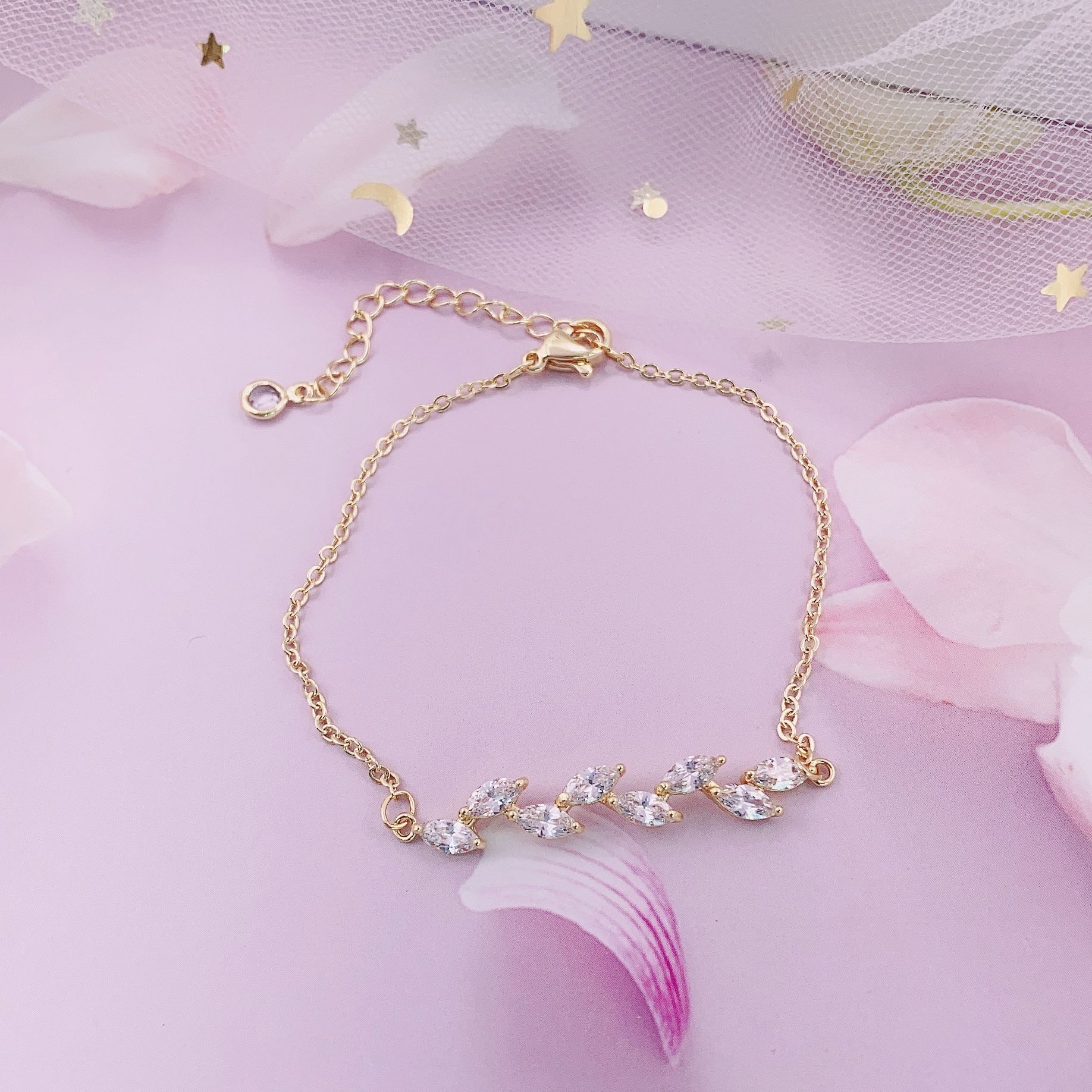 Popular Leaf Bridal Bracelet ins Wind Design Mori Zircon Bracelet