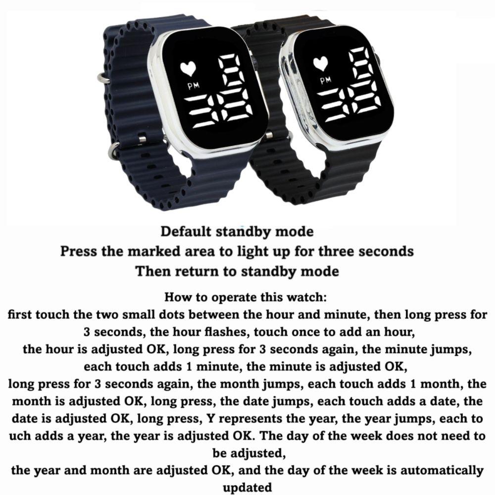 Large Dial Electronic Watch Rectangular Wristwatch Casual Digital Watch  For Boys Girls
