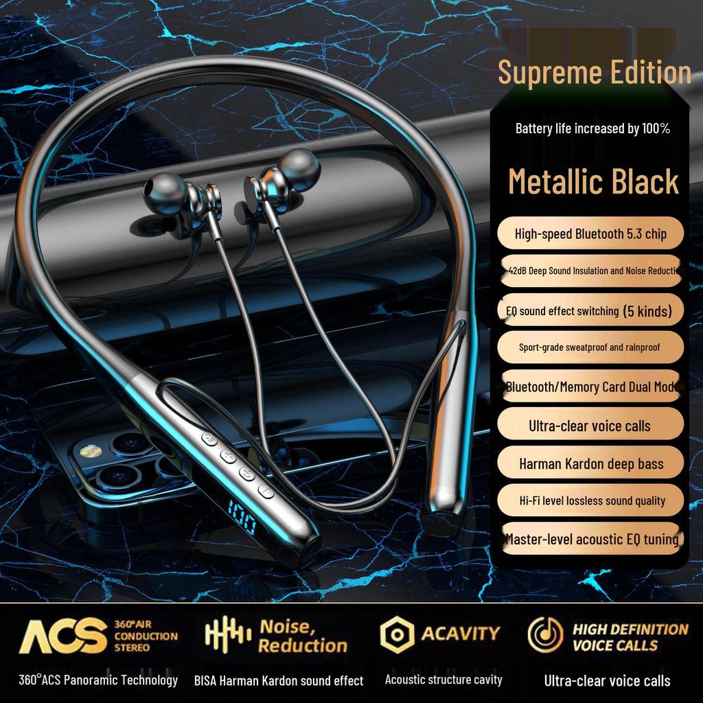 Neckband Bluetooth Headphones 2025: Ultra-Long Battery, Large Capacity, Comfortable Fit, Noise Reduction, High Quality, Card Slot.
