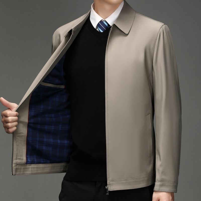 Men's Spring and Autumn New Middle-aged Men's Jacket Lapel Thin Middle-aged and Elderly Business Casual Men's Jacket Dad Wear