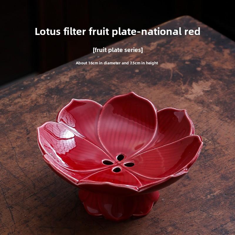 Ceramic High-foot Fruit Plate Tea and Snack Tray Snack Display Plate Coffee Table Living Room Household Draining Bergamot Tray