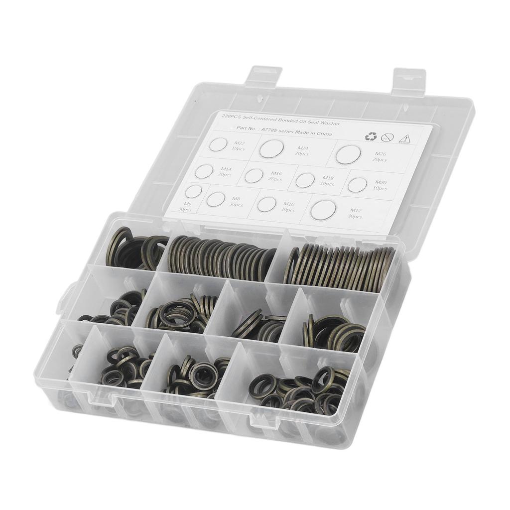 230 Pcs Oil Seal Washer Assortment Kit M6 To M26 Self Centered Metal Rubber Oil Drain Plug Gasket