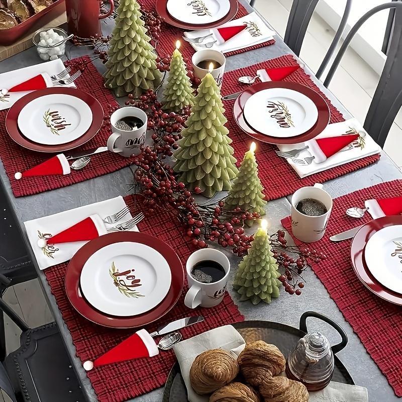 50pcs Christmas Hat for Fork Knife Tableware Decorations Plush Mini Santa Hat Family Party Decor New Year Gifts Xmas Hat Gifts