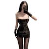 Fun sexy tube top zipper backless shapewear leather skirt passion uniform seduction game patent leather