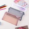 1PC Simple Transparent Mesh Zipper Pencil Case Office Desktop Storage Stationery Bag Exam Student Back-to-School Supplies