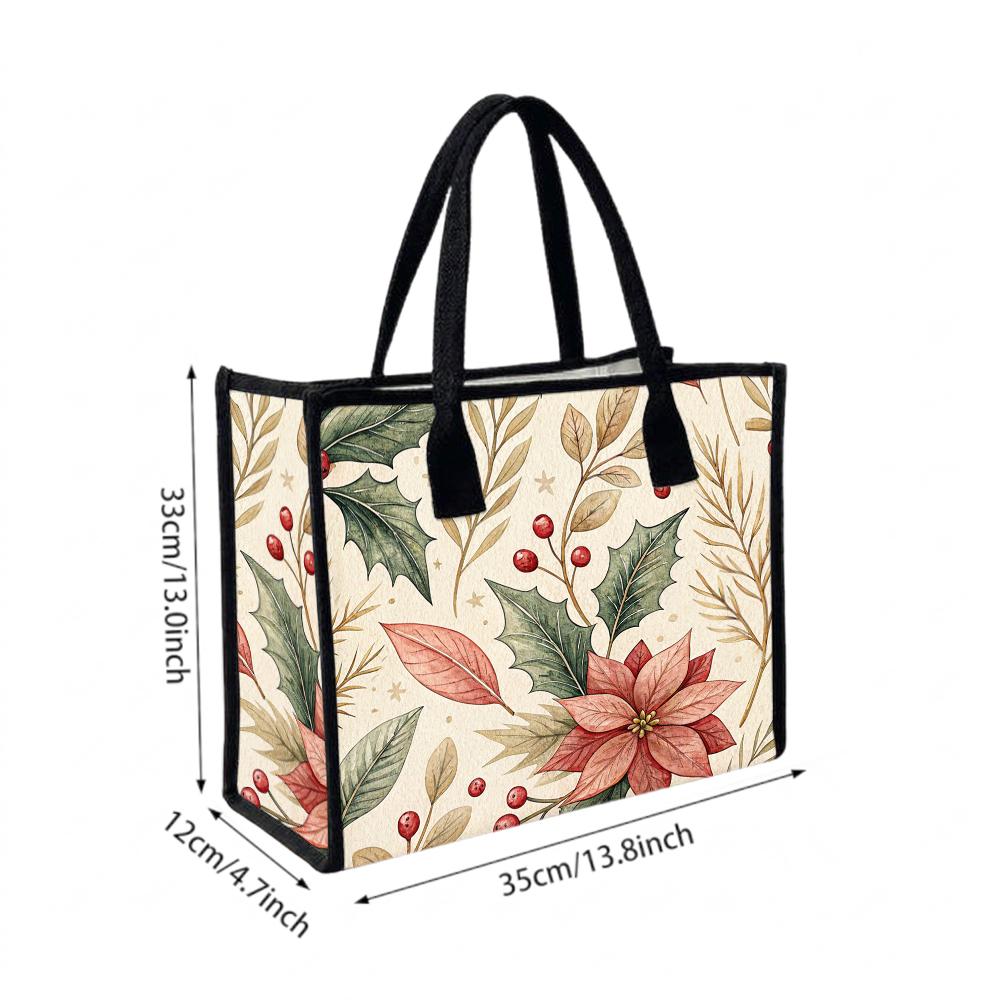 Christmas Winter Leaves Pattern Tote Bag Casual Daily Use Handbag