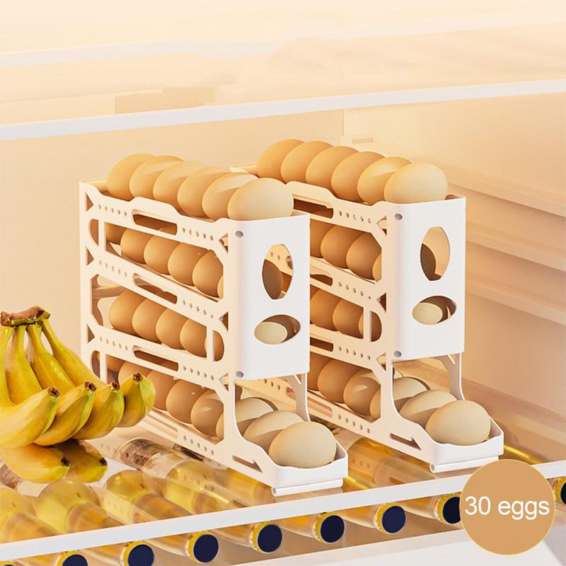 Rolling Egg Dispenser For Refrigerator Egg Organizer For Refrigerator 4 Tiers Space-saving Kitchen Organizers Stackable Large