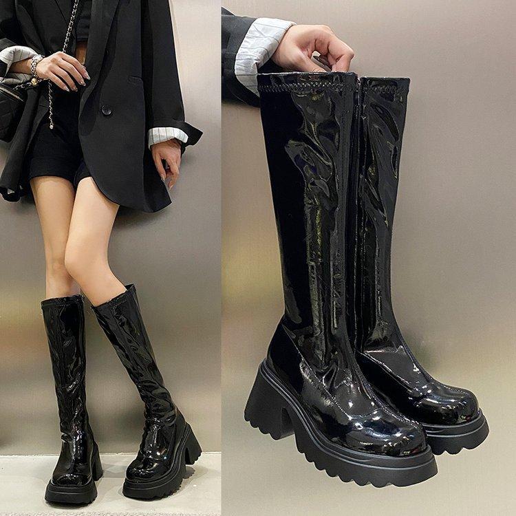 

Но осенние женские ботфорты, тонкие эластичные сапоги, на толстой подошве, дизайн Spice Girl, трендовые сапоги 42