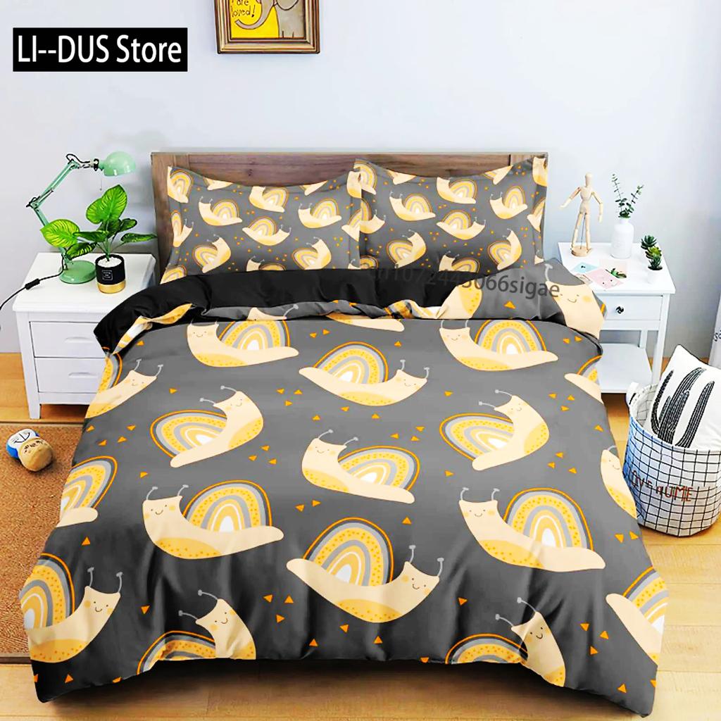 Colourful Snail Duvet Cover Set Cute Kawaii Animal Polyester Bedding Set Comforter Cover King Queen Size For Kids Boys Girls
