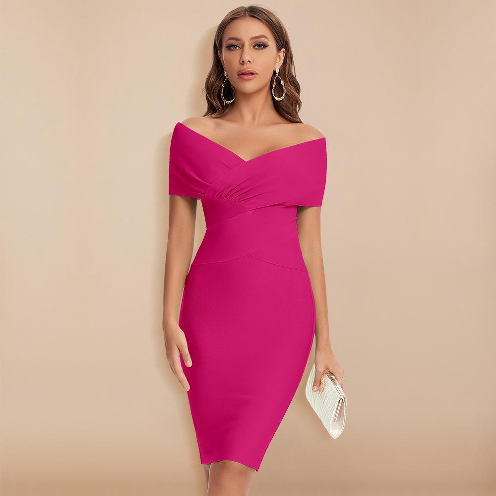 

Wine Red Off-Shoulder Bodycon Dress - Elegant, Cinched Waist, Classic Festival Party Wear L