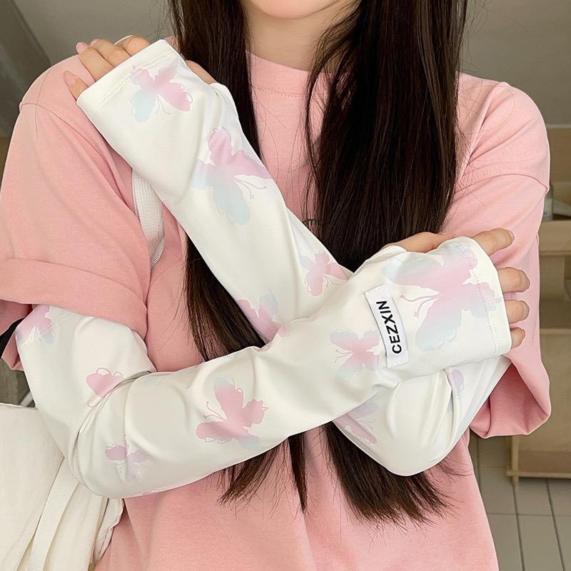 

Gradient Butterfly Sunscreen Ice Silk Sleeves Women Summer Versatile Anti-light Sleeves Outdoor Breathable Ice Silk Gloves One Size рожевий