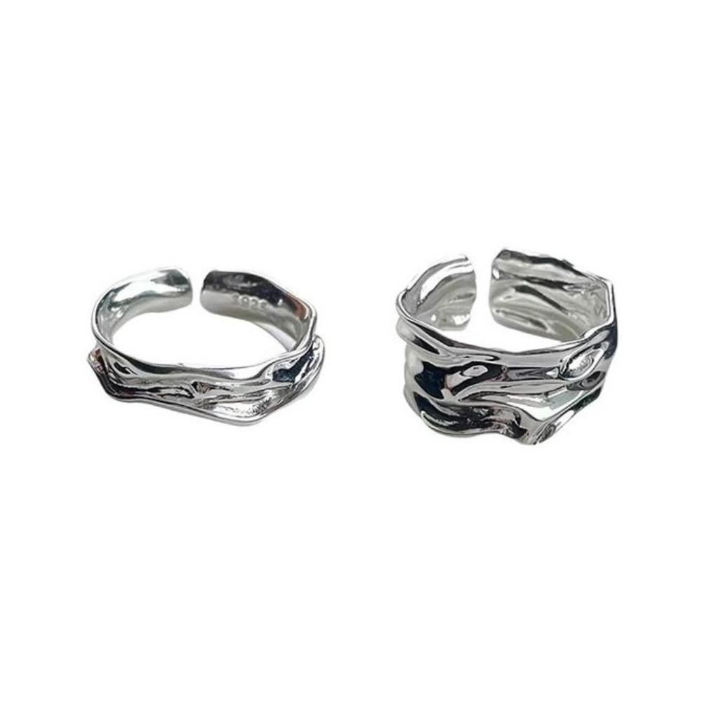 Fashion Personality Sliver Color Liquid Metal Irregularly Textured Index Finger Opening Rings for Women Men Jewelry Accessories