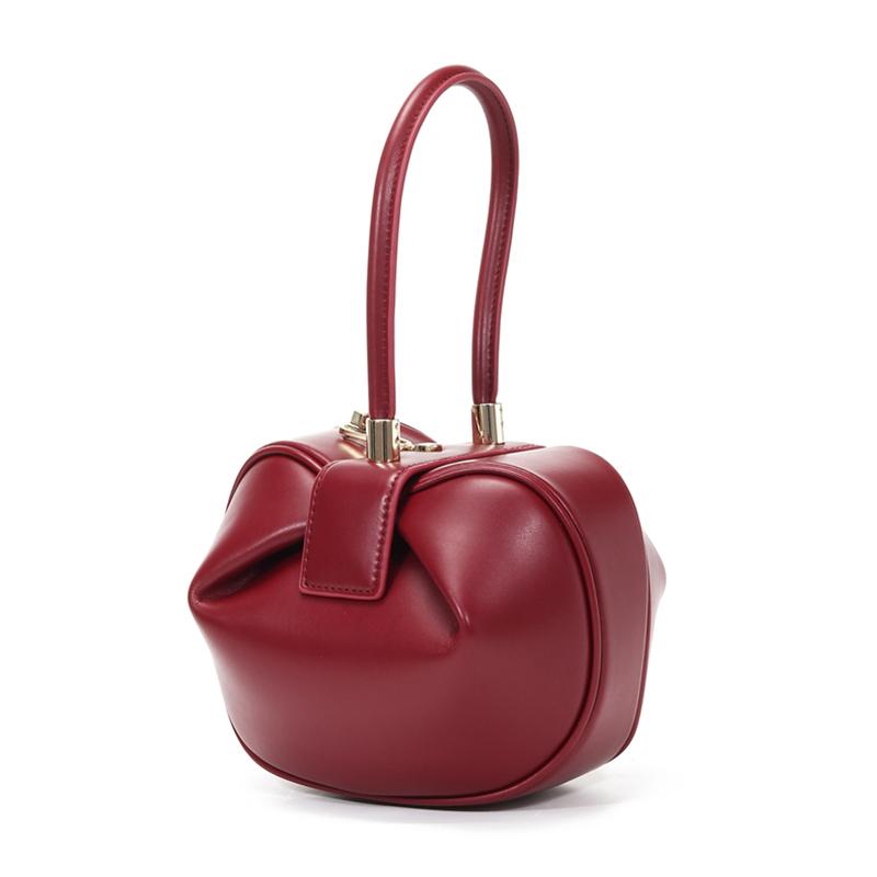 Genuine Leather Spherical Small Tote Bag For Women  Trend Designer Evening Purse Top Handle Ladies Handbags