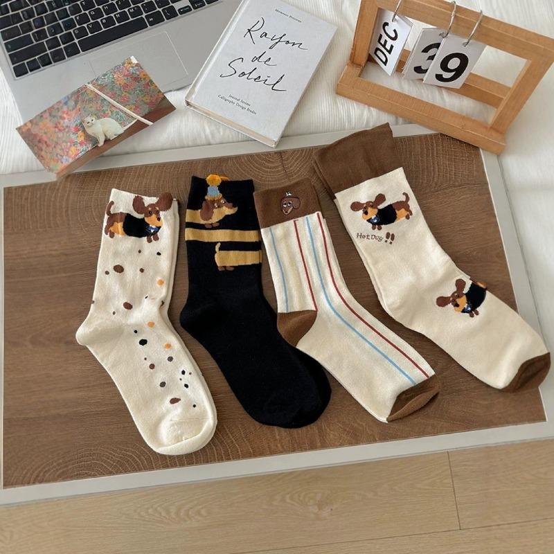 Girl Cute Sausage Dog Mid Socks Children's Middle Socks Spring and Autumn New Cotton Japanese Cartoon Personality Pile Stocking