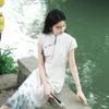 Sancai New Chinese Style Printed Slit Maxi Dress