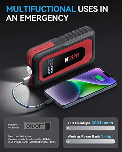 NWISE Jump Starter, 2000A Peak Current, Large Capacity, 12V Car Engine Starter (Compatible with up to 8.0L Gasoline Vehicles and 7L Diesel Vehicl