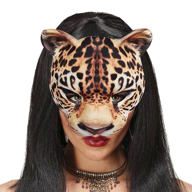Snow Leopard Mask Realistic Animal Half Face Mask for Halloween Masquerade Carnival Night Party Costume Cosplay Props