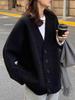 2025 Black Mid-Length Wool Knit Cardigan for Women - High-End Autumn/Winter Outerwear
