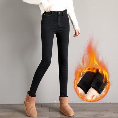 Women Jeans Stretch High Waist Thick Pencil Pants Casual Velvet Denim Trousers Female Warm Clothing Autumn Winter